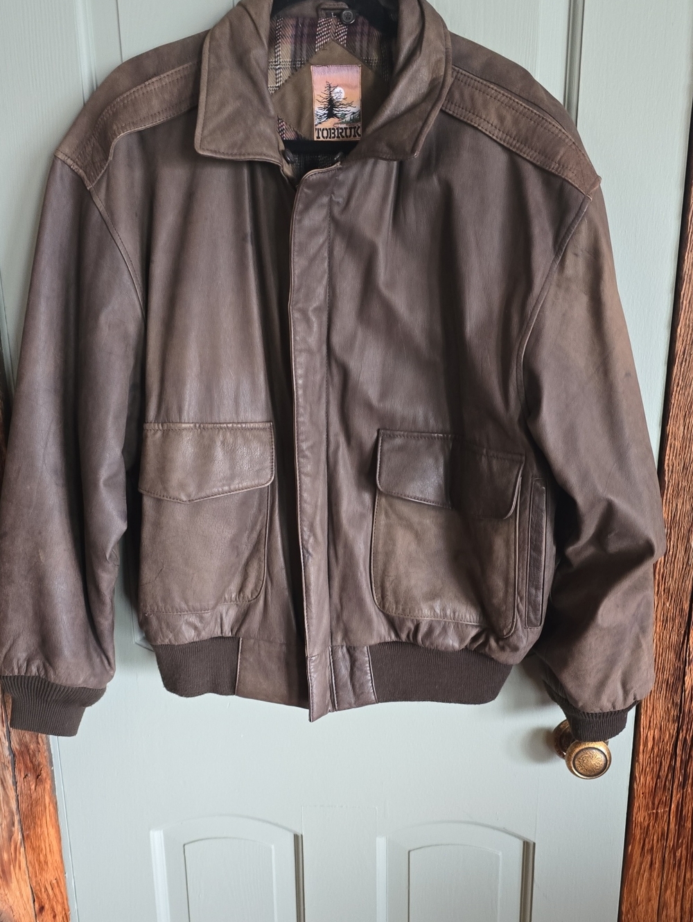 TOBRUK Brown Leather Bomber Jacket - Men's